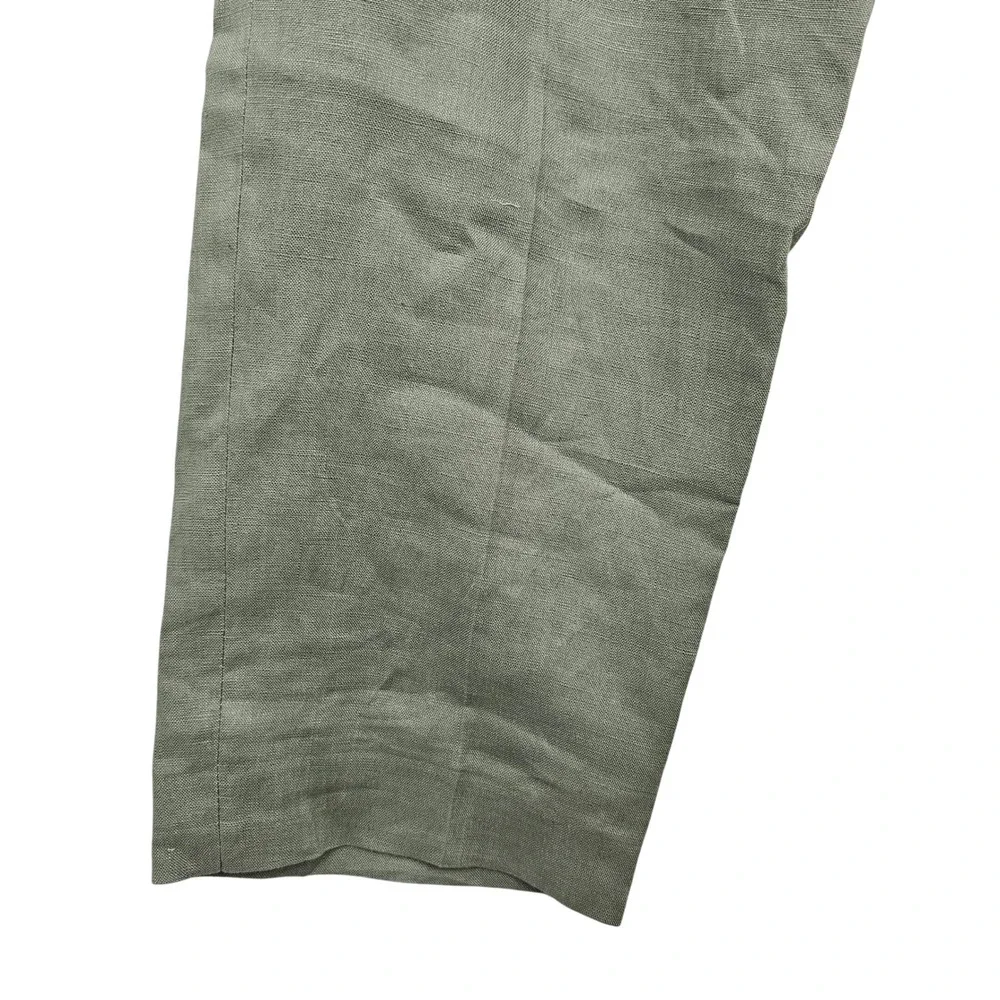 Zara Sage Green Linen Blend Drawstring Elastic Waist Straight‎ Leg Pants